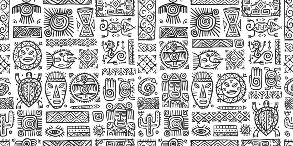 Decoración étnica mexicana. Patrón sin costura hecho a mano para su diseño. Tatuajes tribales elementos — Vector de stock