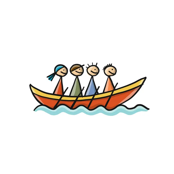 Gente en barco. Boceto para su diseño — Archivo Imágenes Vectoriales