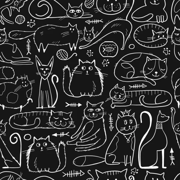 Macskák Világnapja. Zökkenőmentes minta macskák karakter a design — Stock Vector