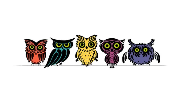 Cute owls family. Colorful style for your design — Stock Vector