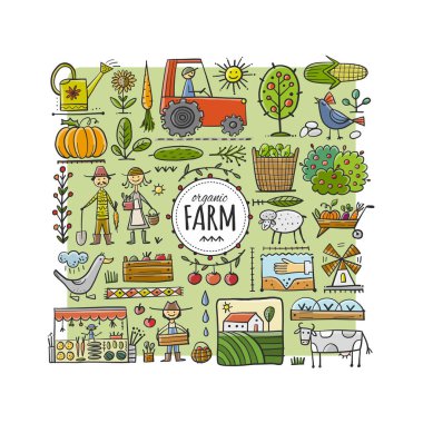 Tasarımınız için Organik Çiftlik Geçmişi. Hasat Festivali. Tarım koleksiyonu. Organik tarım ekosistemi. Taze ürünler, yerel olarak yetişmiş ve organik gıdalar. Çiftçi Pazarı.