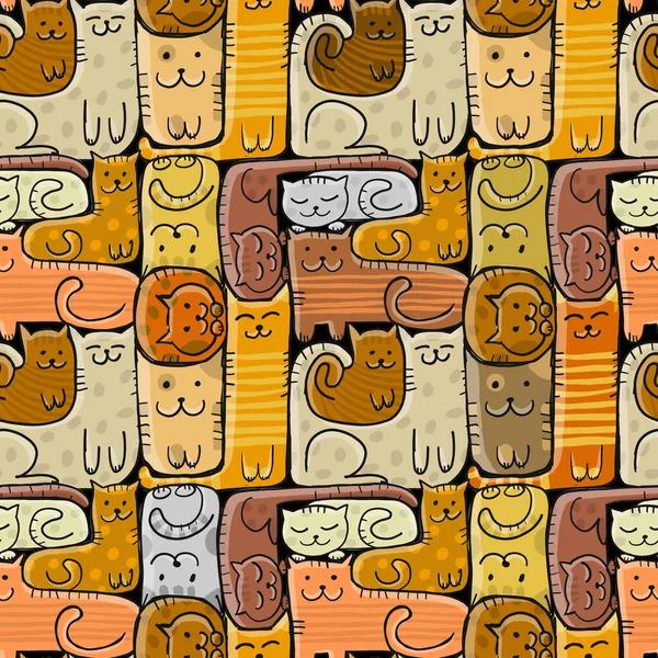 Pazzle mit lustigen Katzen. Katzenhaus. Nahtloses Muster für Ihr Design — Stockvektor