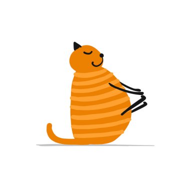 Yoga yapan komik kedi. Tasarımınız için beyaz üzerine izole edilmiş sanat karakteri