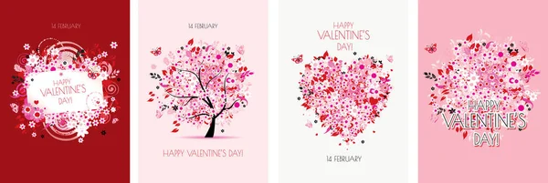 Projeto do cartão do dia dos namorados. Árvore do amor, moldura da arte, forma do coração. Conjunto de casamento. Papel de parede, folhetos, convite, cartazes, brochura, voucher, banners. — Vetor de Stock
