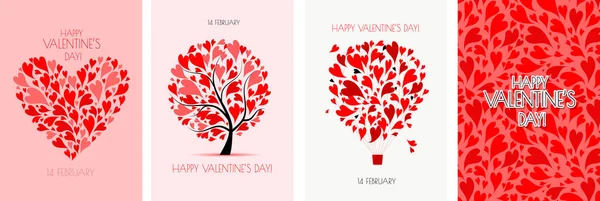 Projeto do cartão do dia dos namorados. Árvore do amor, balão de ar, forma do coração. Conjunto de casamento. Papel de parede, folhetos, convite, cartazes, brochura, voucher, banners. — Vetor de Stock