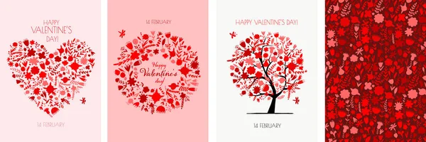 Valentines day card design. Love Tree, Art Frame, Heart shape. Wedding set. Wallpaper, flyers, invitation, posters, brochure, voucher,banners. — Stock Vector