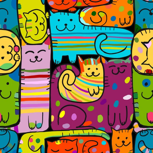 น่าเบื่อกับแมวตลก แมวเฮาส์ รูปแบบไร้รอยต่อสําหรับการออกแบบของคุณ — ภาพเวกเตอร์สต็อก