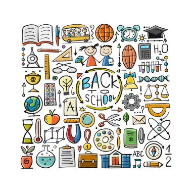 Okula geri dön. Simgeler ayarlandı. Tasarımınız için sanat arkaplanı
