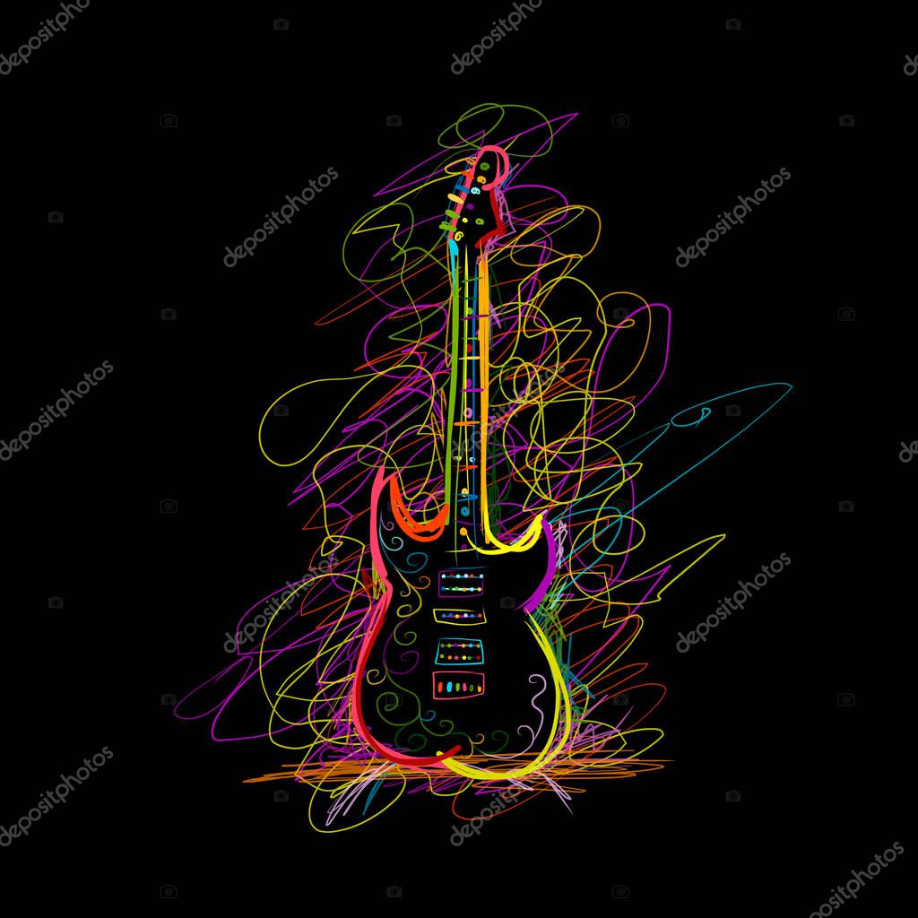 Art sketch of guitar design. Vector illustration