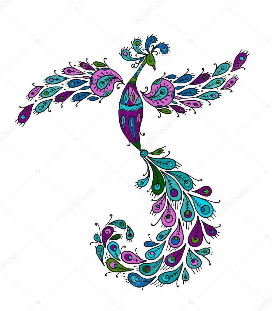 Magic Fairy Bird. Phoenix Bird. Mythical character. Ornamental Silhouette for your design. Vector illustration