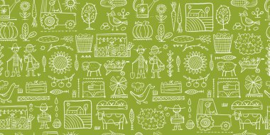 Tasarımınız için Organik Çiftlik Düzeni Arkaplanı. Hasat Festivali. Tarım koleksiyonu. Organik tarım ekosistemi. Taze ürünler, yerel olarak yetişmiş ve organik gıdalar. Çiftçi Pazarı