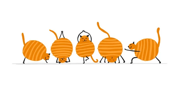 Αστείες γάτες που κάνουν γιόγκα. Art χαρακτήρες που απομονώνονται σε λευκό για το σχεδιασμό σας — Διανυσματικό Αρχείο