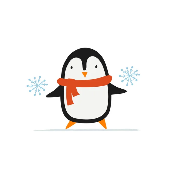 Funny Penguin isolated on white. Sketch for your design — Stock Vector