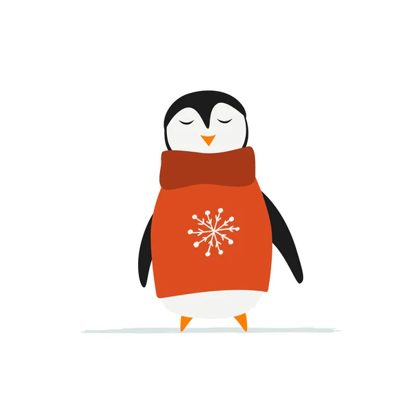 Pingüino gracioso aislado en blanco. Boceto para su diseño — Vector de stock