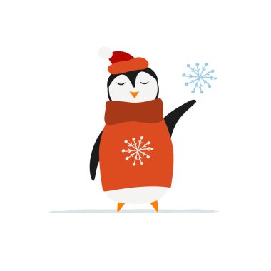 Beyaz Penguen 'in izole edilmiş hali komik. Tasarımınız için çizim