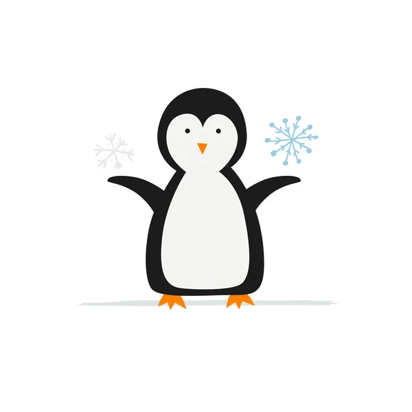 Pingüino gracioso aislado en blanco. Boceto para su diseño — Vector de stock