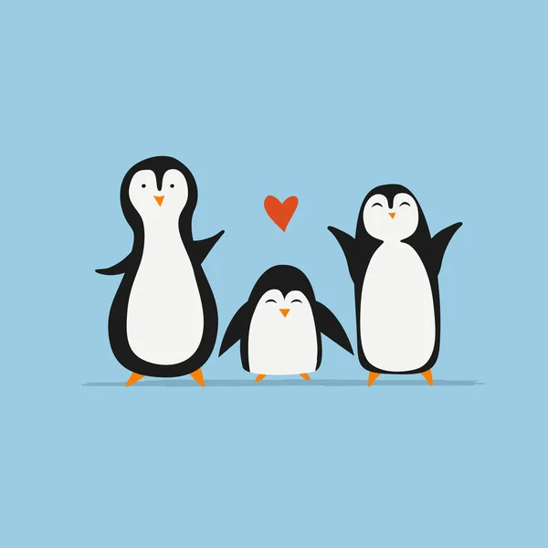 Funny Penguins family. Sketch for your design — Stock Vector