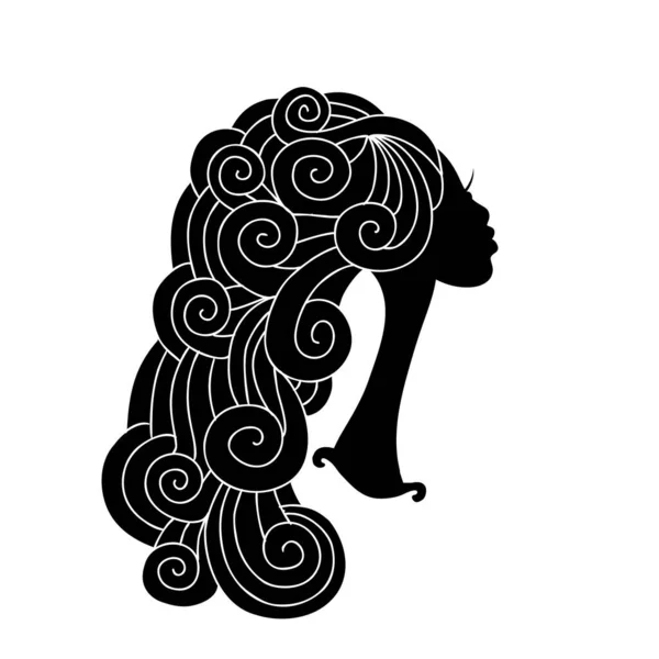 Joli portrait de femme, silhouette noire pour votre design — Image vectorielle