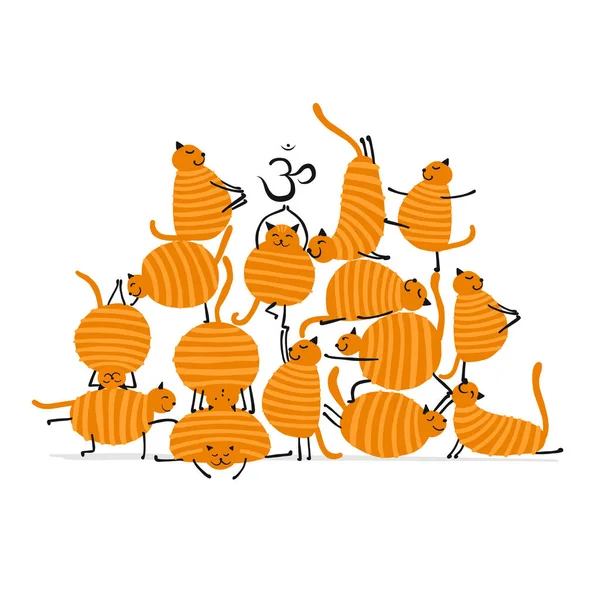 Yoga yapan komik kediler. Tasarımınız için beyaz üzerine izole edilmiş sanat karakterleri