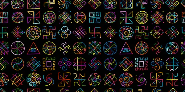 Fondo de geometría sagrada, patrón sin costuras. Alquimia, religión, filosofía, espiritualidad. Bosquejo dibujado a mano para su diseño — Archivo Imágenes Vectoriales