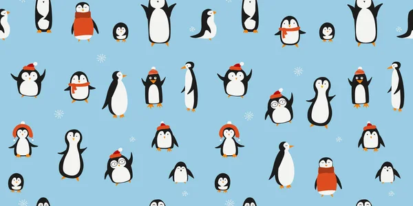 Grappige Pinguïns familie. Naadloos patroon voor uw ontwerp — Stockvector