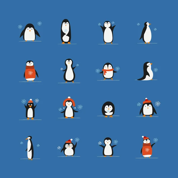 Funny Penguins. Icons collection. Sketch for your design — Stock Vector