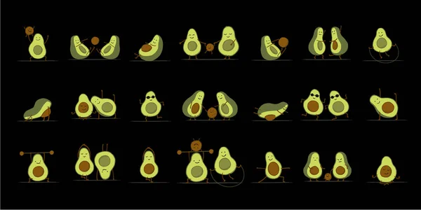 Grappige Avocado stripfiguren. Collectie voor uw ontwerp — Stockvector