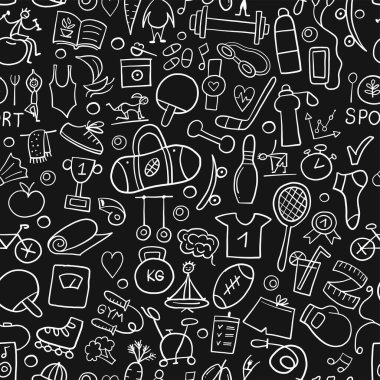 Sağlıklı Yaşam Tarzı Geçmişi. Spor ve aktivite. Fintess tasarım elementleri. Kusursuz Desen