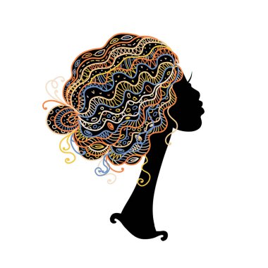 Güzel kadın portresi, tasarımınız için siyah siluet.