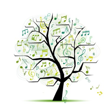 Müzik notaları. Tasarımınız için soyut müzik ağacı