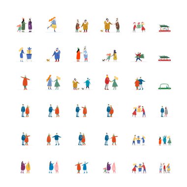 Büyük İnsanlar Koleksiyonu. Kış mevsimi yaşam tarzı. Dizaynınız için ayarlayın