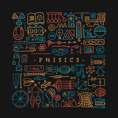 Fizik simgeleri, işaretler ve semboller. Tasarımınız için sanat arkaplanı