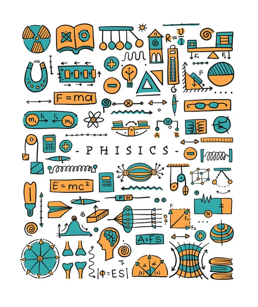 Fysik ikoner, tecken och symboler. Konst bakgrund för din design — Stock vektor