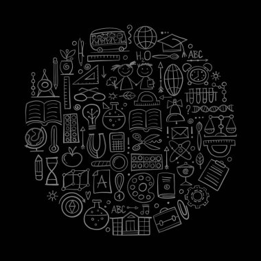 Okula geri dön. Simgeler ayarlandı. Tasarımınız için sanat arkaplanı