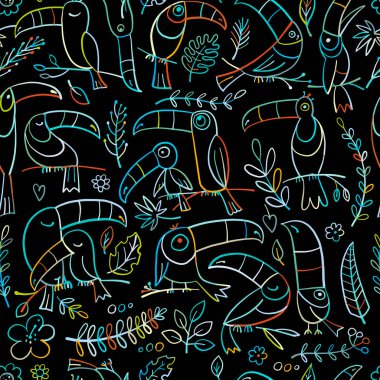 Tukanlar, cennet tropikal kuşları. Tasarımınız için kusursuz desen