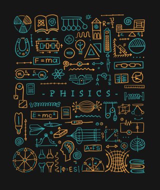 Fizik simgeleri, işaretler ve semboller. Tasarımınız için sanat arkaplanı
