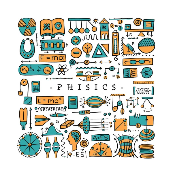 Fysik ikoner, tecken och symboler. Konst bakgrund för din design — Stock vektor