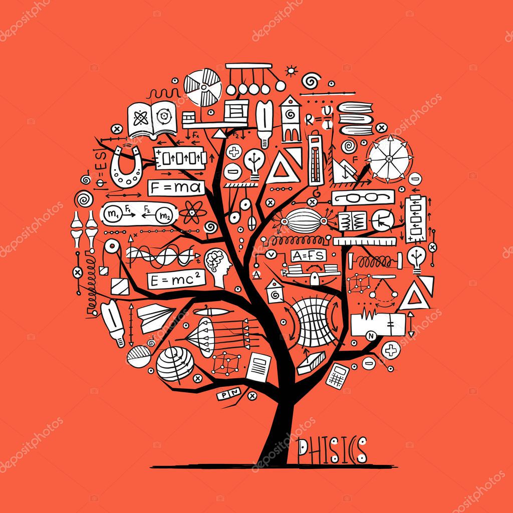 Physics Concept Tree for your design. Icons, sign and symbols. Vector illustration