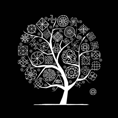 Kutsal geometri, sanat ağacı. Simya, din, felsefe, maneviyat. Tasarımınız için el çizimi çizimi