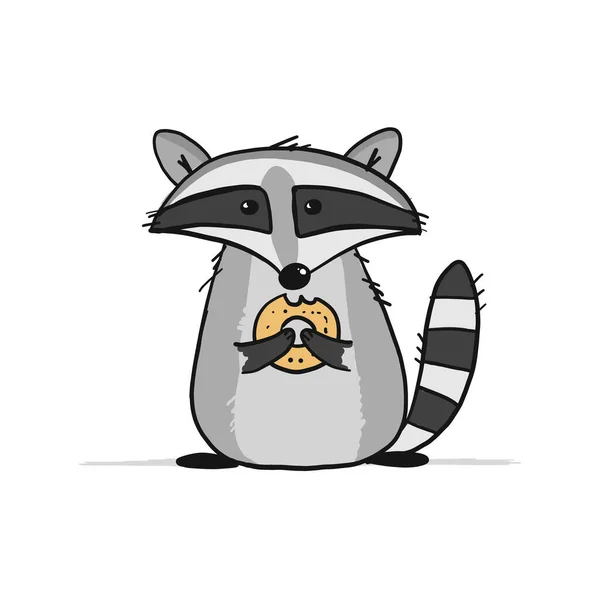 Personagem Racoon engraçado com biscoito. Isolado em branco. — Vetor de Stock