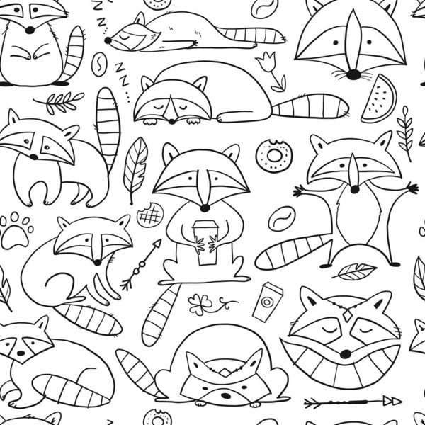 Racoons Family. Funny Characters. Seamless pattern for your design — Stock Vector