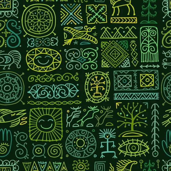 Ethnische handgefertigte Ornamente, nordische Symbole. Nahtloses Muster für Ihr Design — Stockvektor
