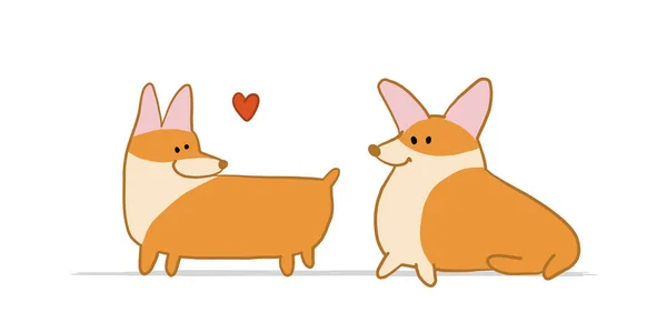 Corgi dogs. Funny Puppy. Sketch for your design — Vetor de Stock