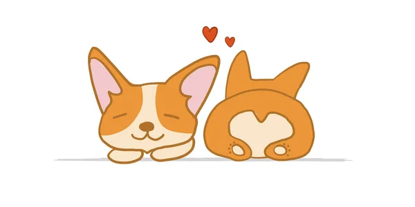 Corgi dogs relax. Two Funny Puppies. Sketch for your design — Wektor stockowy