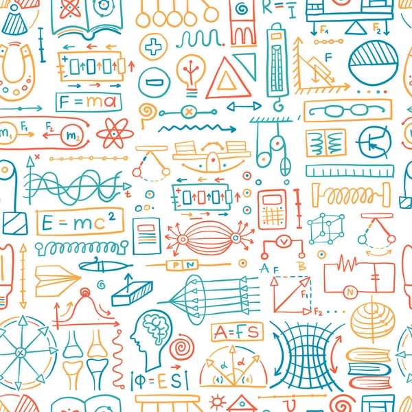 Physics icons, sign and symbols. Seamless Pattern Background for your design — Stock Vector