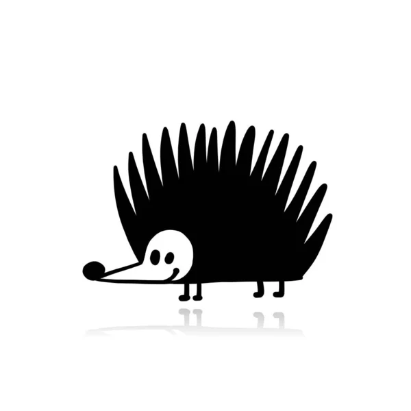 Funny hedgehog, black silhouette for your design — Stock Vector