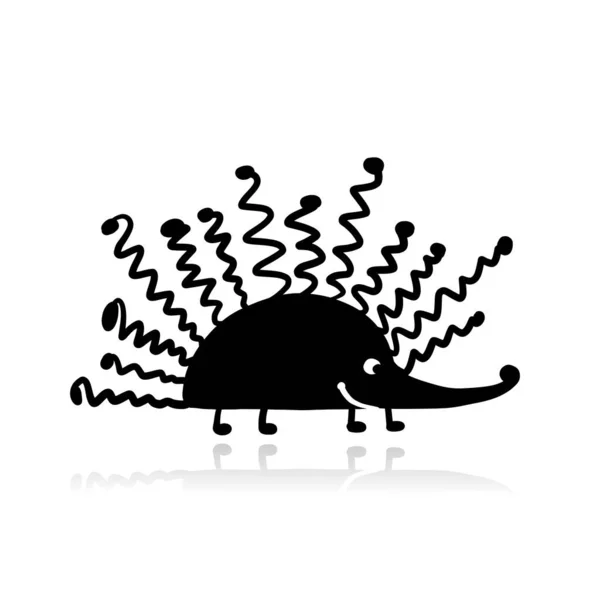 Kıvırcık kirpi, tasarımınız için siyah siluet — Stok Vektör