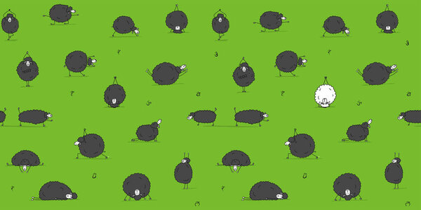 Funny sheep doing yoga, seamless pattern for your design