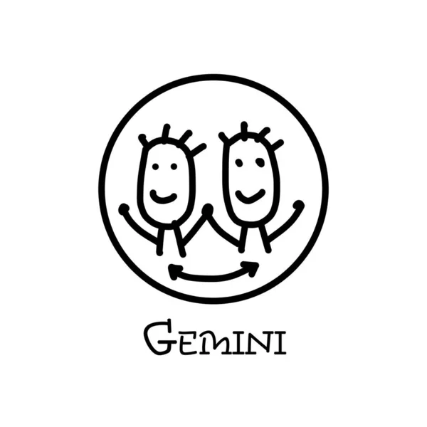 Gemini zodiak tecken i cirkulär ram. Konturikon — Stock vektor