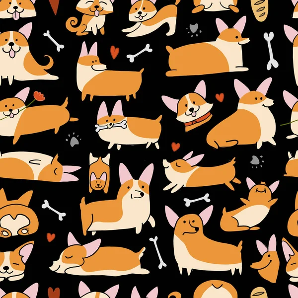 Corgi dogs collection. Seamless Pattern background for your design — Stock Vector